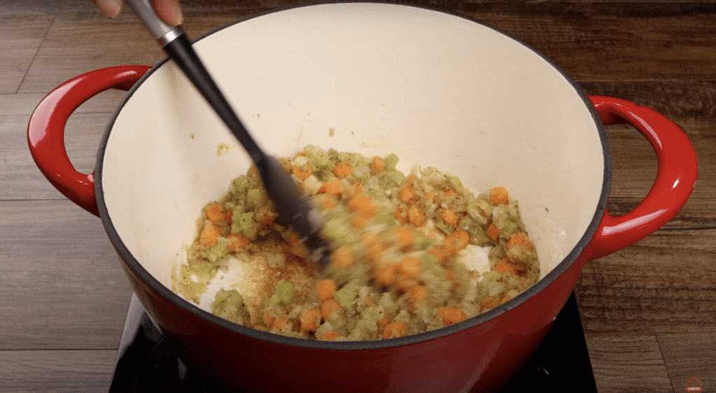 making the gravy for the chicken pot pie